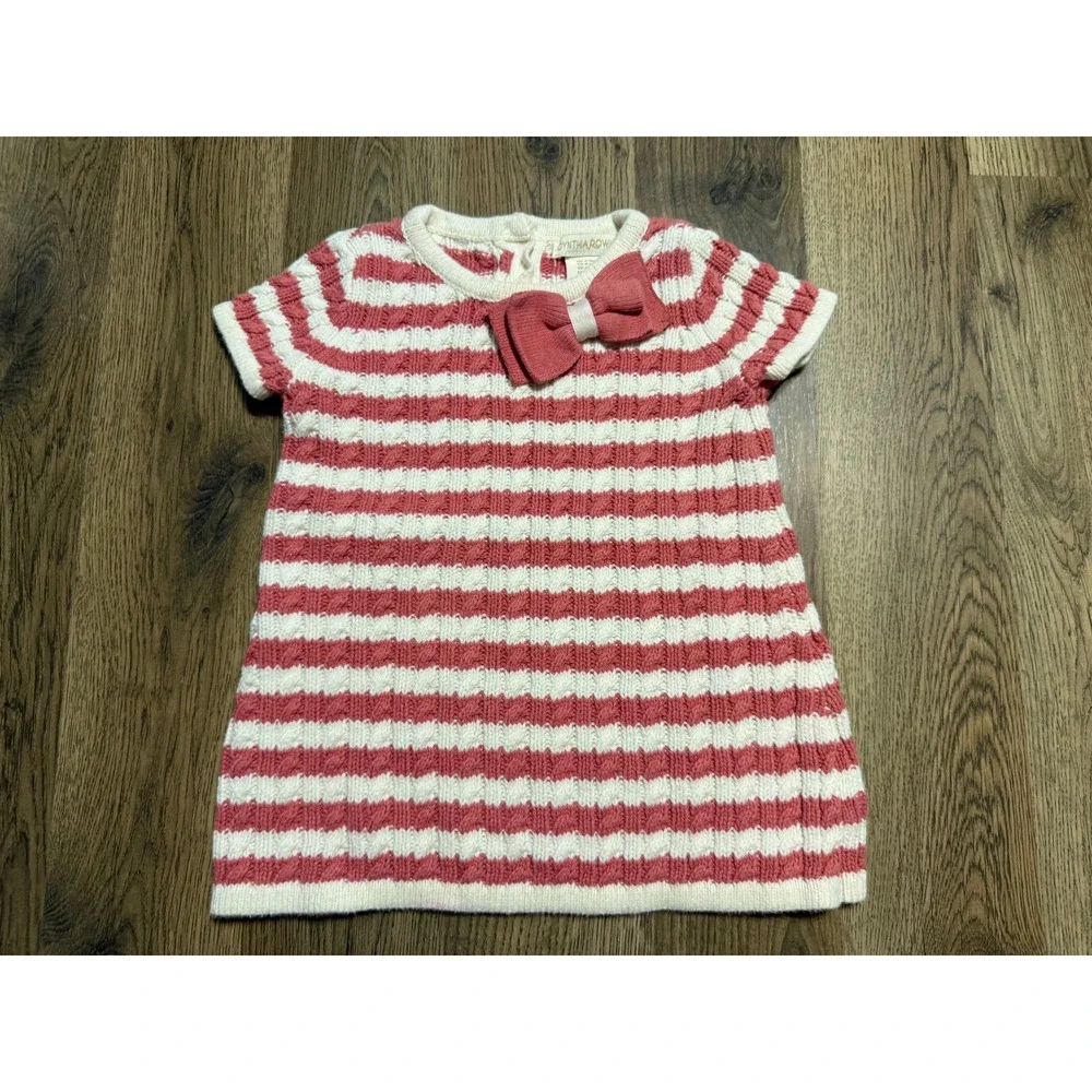 Cynthia Rowley Dress Baby Girl Size 6-9M Red White Striped Cable Knit Bow